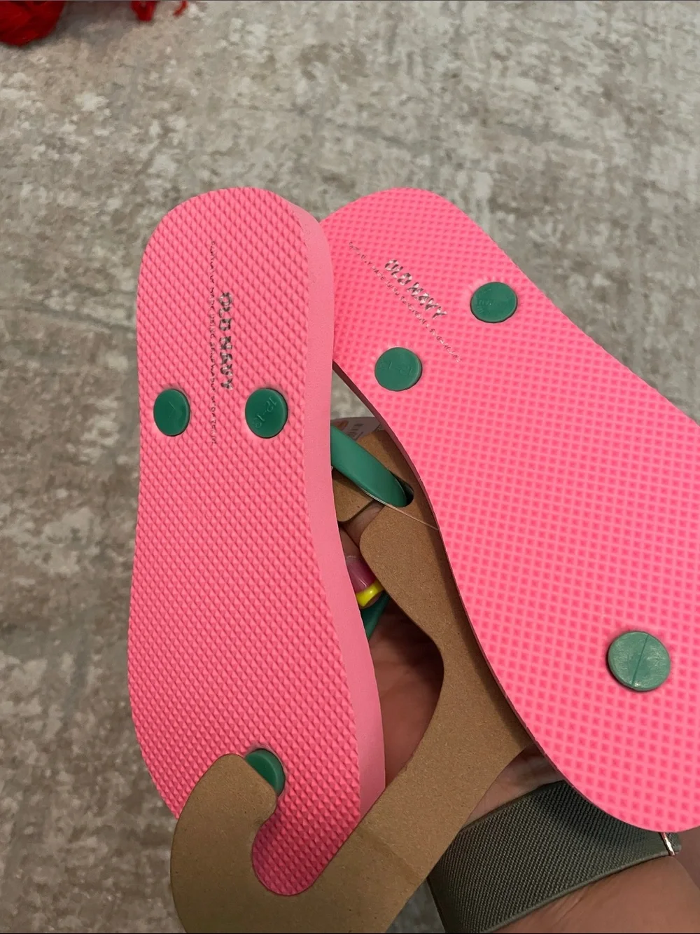 Old Navy Pink Strawberry Print Flip Flops with Green Straps size 12/13C-NWT